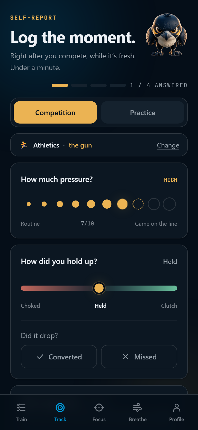 Logging a moment: pressure, control and the outcome